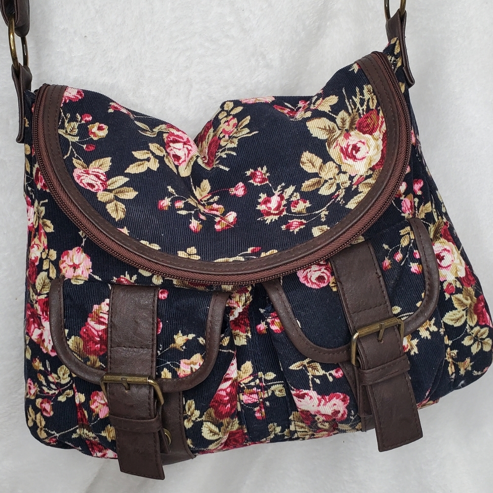 OLSENBOYE Corduroy  Fabric Floral print Saddlebag style bag